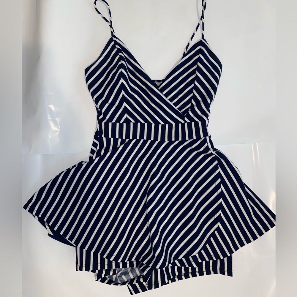 S Windsor Blue and White Striped Dress Romper